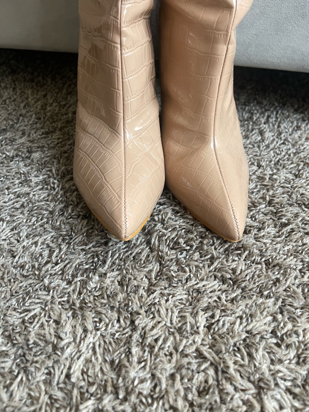 Croc-Embossed Over-the-Knee Pointed Toe Boots in Nude - Picture 3 of 7